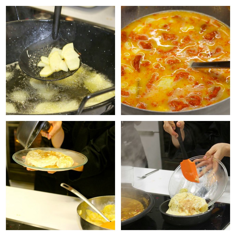 Los pasos para hacer una tortilla española.
