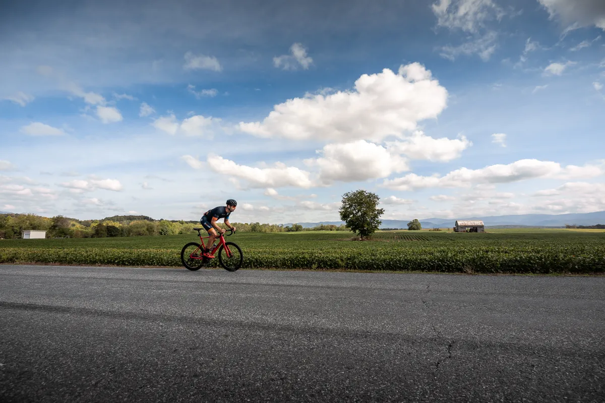 Ashley Quinlan montando una bicicleta de carretera Lauf Úthald Ashley Quinlan montando una bicicleta de carretera Lauf Úthald