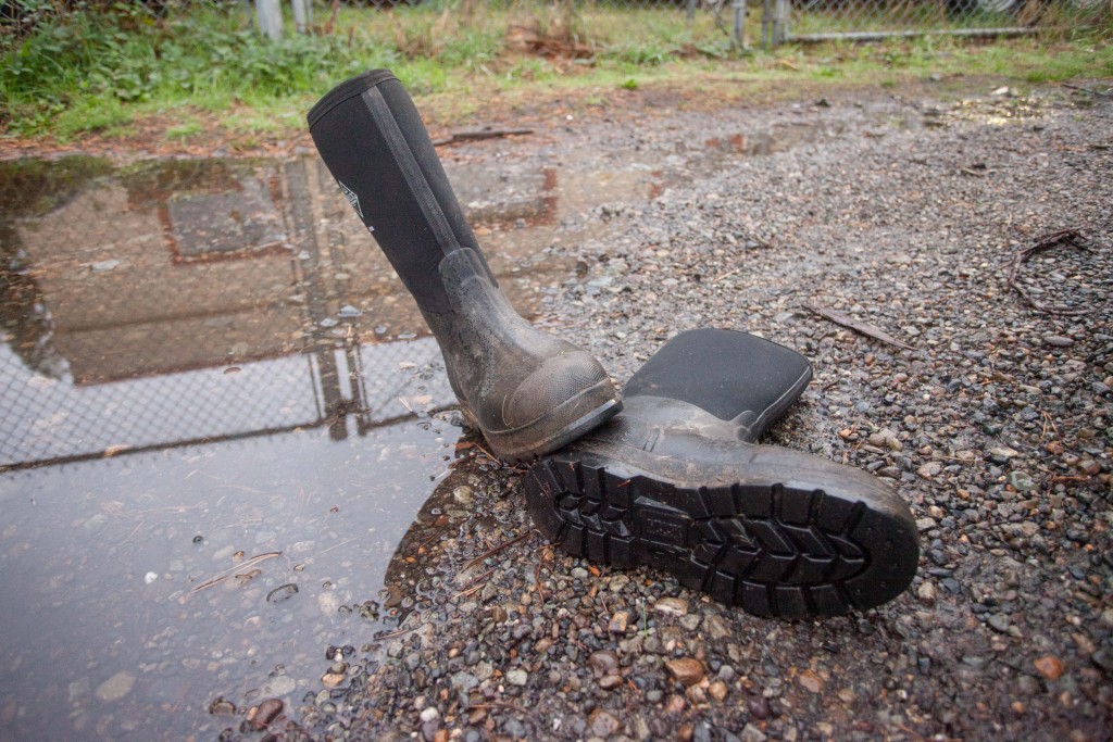 La revisión original de las botas de lluvia Chore Hi de Muck Boot Company: desearíamos que estas botas tuvieran tachuelas en el talón para ayudarnos a arrancarlas.